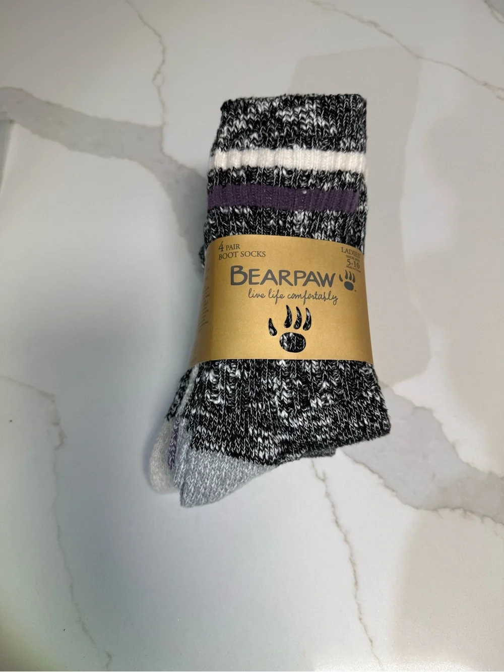BearPaw Ladies' Boot Socks in Gray with Purple Accents - 4 Pair